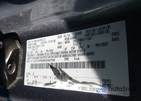 2016 Ford F-150 Xl from USA, damaged, VIN 1FTEX1CP9GKD62102